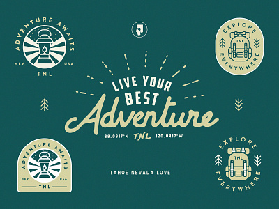 Explore & Adventure backpack badge camping identity illustration lamp linework outdoors reno tahoe