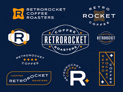 Retrorocket Coffee Roasters badges coffee cosmic identity orange reno space stars