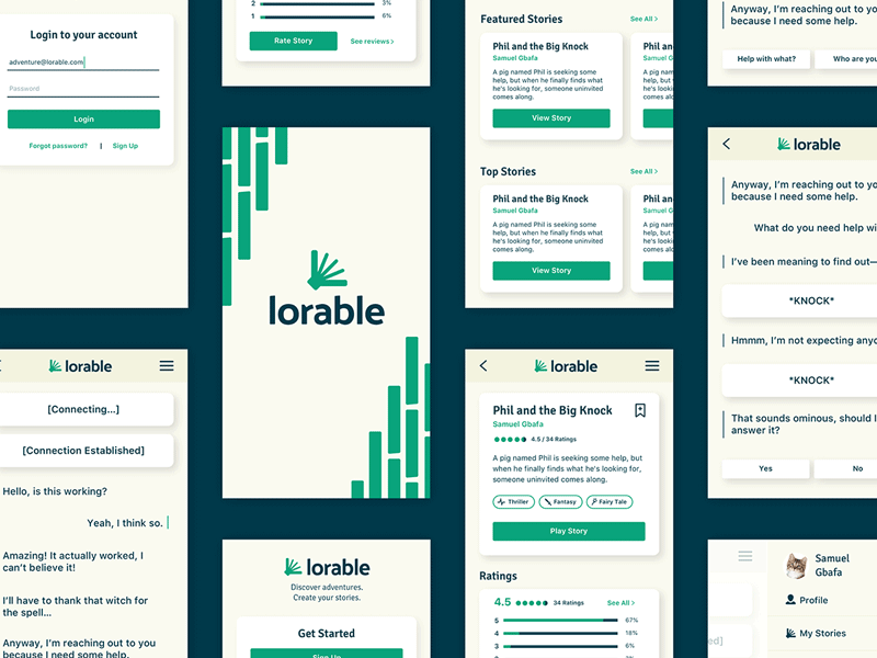 Lorable - Dark Mode app book logo conversational identity storytelling ui ui kit ux