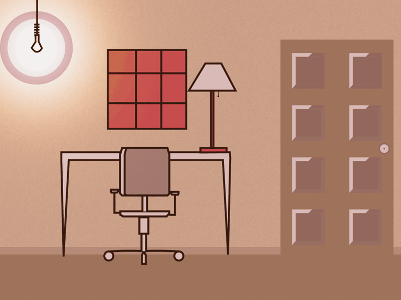 OFFICE SPACE ANIMATED animation brown bulb desk door lamp light office red space warm window