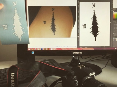 Napkin, tattoo, decal. art black blue camera computer design graphic illustrated skills tattoo