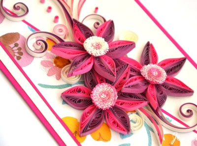 Quilling card 3d craft design greetingcard handmade handmadecard illustration paperart paperflowers papermagicbyjr pink quilling quillingcard