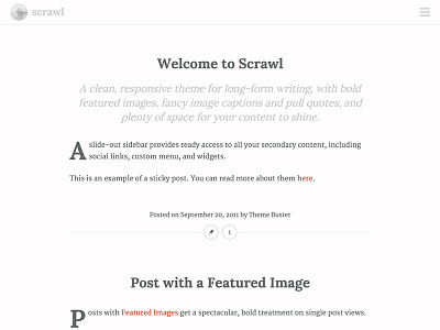 Scrawl design longform writing minimal simple theme website wordpress