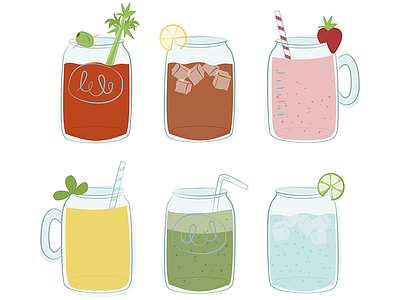 Mason Drinks drinks illustration mason jars orange pink smoothie strawberry summer t-shirt tea teepublic water
