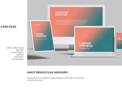 Multi Device Clay Mockups clay desktop display iphone isolated laptop macbook mobile mockup mockup design mockups monitor multidevice pc phone psd mockup screen smartphone tablet template