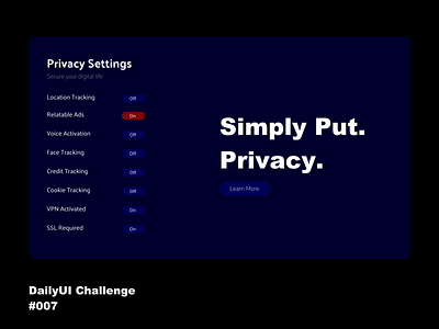 Privacy Settings Page - DailyUI Challenge Day 007 007 dailyui privacy settings