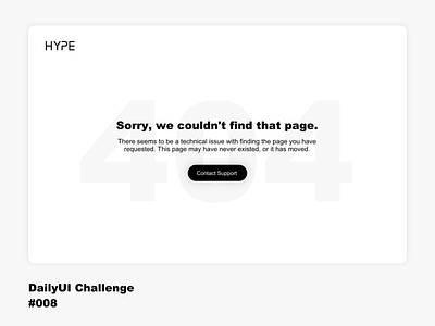 Hype Industries 404 Page - DailyUI Challenge Day 008