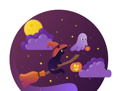 Witch cat character illustration vector vector design