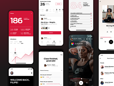Barry's X – Mobile App android conference call fit fitness ios live class live video mobile music player product design profile statistics stats ui ux workout