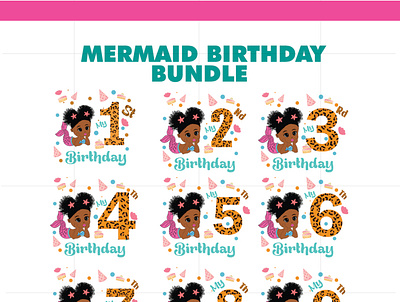 Cute black girl mermaid subliamtion birthday girlsbundle cricut svg files decal and vinyl graphic design illustration
