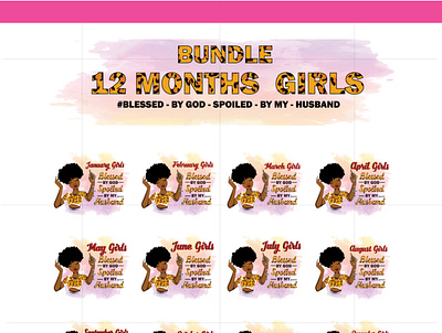 Bundle 12 months birthday black girl sublimation files decal and vinyl