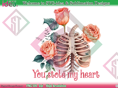 Valentine Skull You stole my heart PNG graphic design