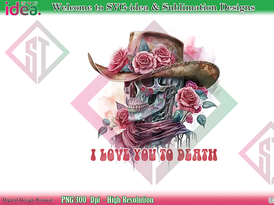 Valentine Cowboy Skull Sublimation PNG