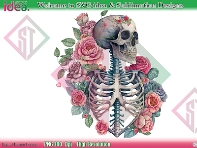 Flowery Valentine Skeleton Sublimation graphic design