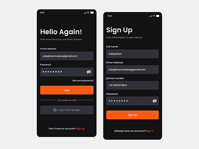 Login / Register - Mobile App