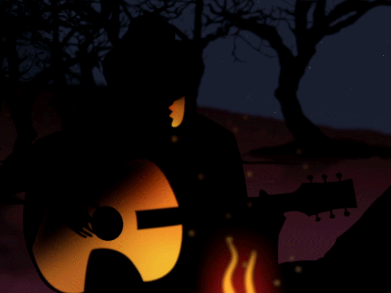 Guitar Playin Cowboy WIP after effects animation cowboy dark figure fire guitar man music night shaddow