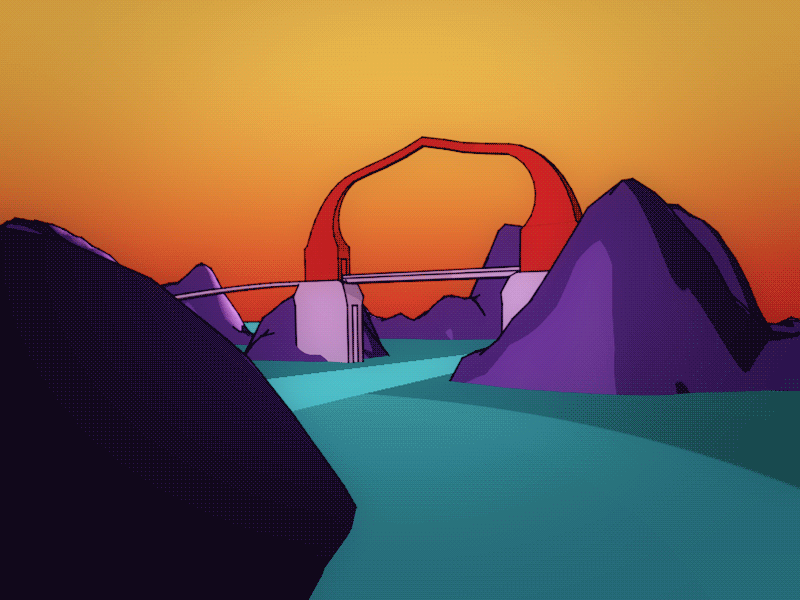 The Bridge to Nowhere 3d bridge c4d cartoon colorful modeling mountains practice sketch and toon water