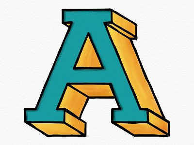 A a extrusion hand lettering illustration letter slab type