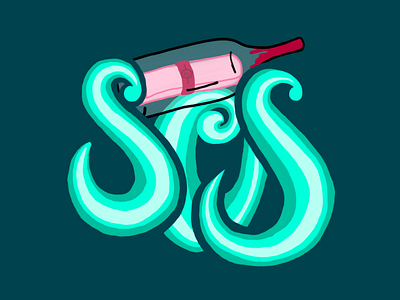 SOS bottle hand lettering illustration inktober inktober2018 lettering sos water waves