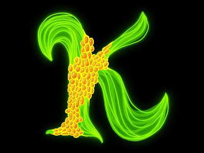 K 36 days of type alien design egg sack eggs glow hand lettering handlettering illustration k lettering nature neon organic sea weed