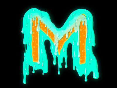 M 36 days of type alien circles design dots drip fluid glow goo hand lettering handlettering illustration lettering liquid liquid type m nature neon organic transparent