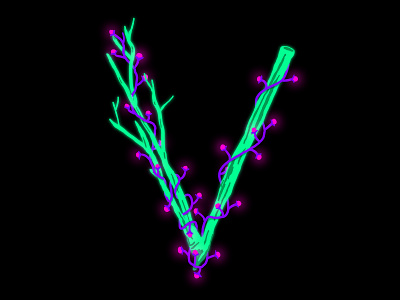 V 36 days of type alien branch design glow hand lettering handlettering illustrated letter illustration lettering nature neon organic plant tree v