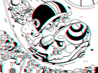 Motodrom 3d anaglyph bubblefriends character design exhibition illustration vector