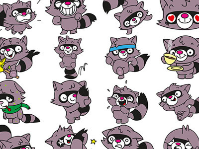 Raccoon Sticker animal bubblefriends character character design cute emotions illustration illustrator raccoon sticker vector