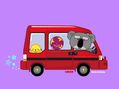 Libero Bubblefriends bubblefriends car cute illustration koala red subaru domingo subaru libero vector