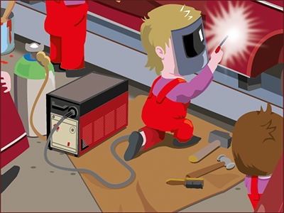 at work bubblefriends car character fuse garage illustration vector working