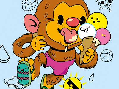 Summer ape bubble bubblefriends character head icecream illustration pink summer vector