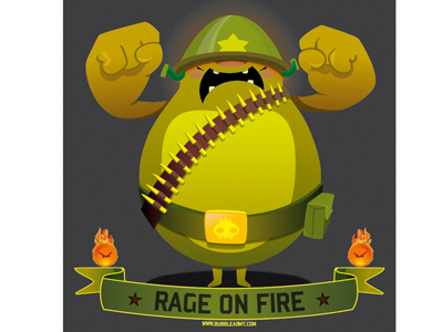 Rage on Fire bubblearmy bubblefriends character design green army military soldier