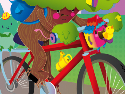 greentrip2 bike bird character design tree vector