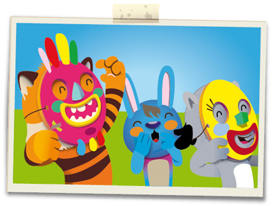 Masken animals bunny cat children colorful fun group laughing masks smile tiger vector