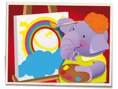 Elephant Painting animal canvas character character design children cute elephant fun illustration paint painting rainbow smile vector