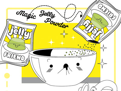 Jelly recipe bubblefriends character design illustration instruction manual jell o jelly recipe vector