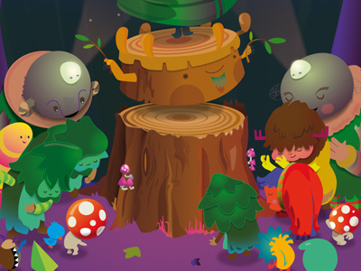 Dancing 2 bubblefriends character design forest illustration tree vector wood