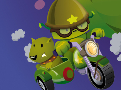 Motorcycle bubblearmy bubblefriends character design green army military motorcycle soldier