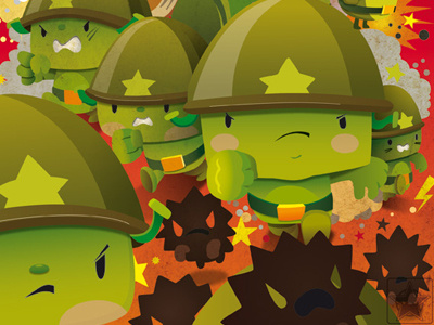 They are coming angry attack bubblearmy bubblefriends character design explosion explosive green army military plane soldier star