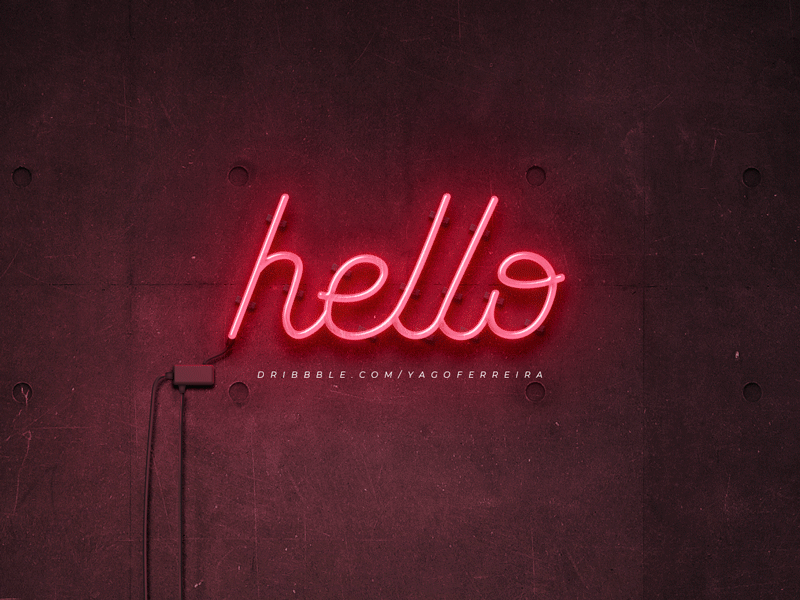 Hello Dribbble debut neon photoshop