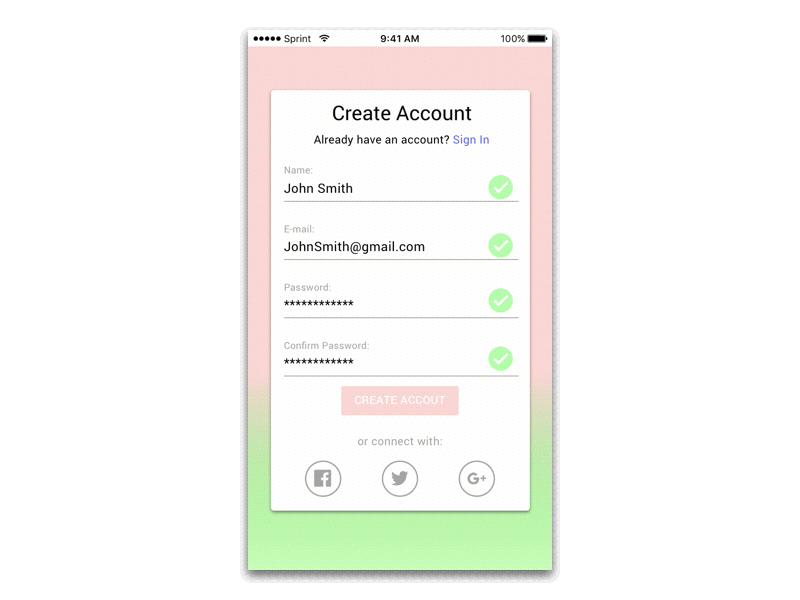 Sign Up - Daily UI #001 create account dailyui design material material design mobile motion principle signup sketch ui ux