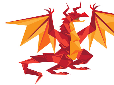 Red Paper Dragon dragon drake fantasy flat geometric magic medieval paper red shapes vector
