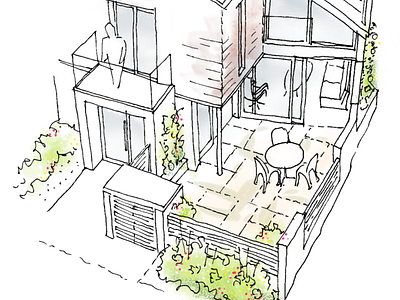 Private courtyard, concept sketch arch viz architecture design illustration landscape