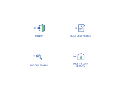 Icon Set blue document door green house icon lock log in magnifying glass profile sign up typography vector website