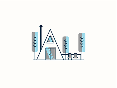 A Frame tiny house line illustration a frame blue chair door grey house icon illustration small tiny house tree vector window
