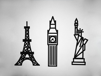 Monumenticons 1 line width big ben eiffel tower fat lines geometric icons illustration statue of liberty
