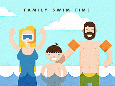 Woohoo dad family geometric illustration mom pool smiles snorkel son swimming