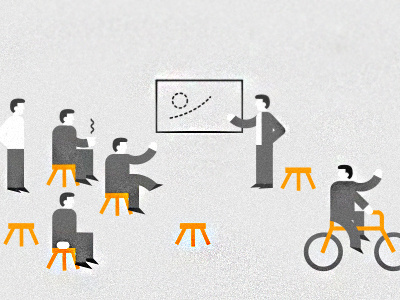 Meetings bicycle business man corporate furniture geometric illustration meetings are boring suit