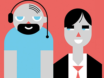Fellas call center character design characters friends geometric illustration triangle noses.