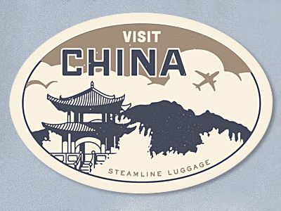 Steamline Luggage Stickers (2) airplane china dojo luggage sticker steamline travel vintage